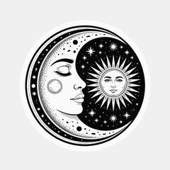 Celestial Yin-Yang Sticker Design of Moon and Sun