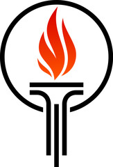 Torch flame icon. Victory and freedom, liberty and champion fire symbol. Sport symbol, competition victory honor flaming torch vector icon or emblem. Red fire blaze on pedestal pictogram
