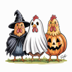 Playful Halloween Chickens in Whimsical Costumes