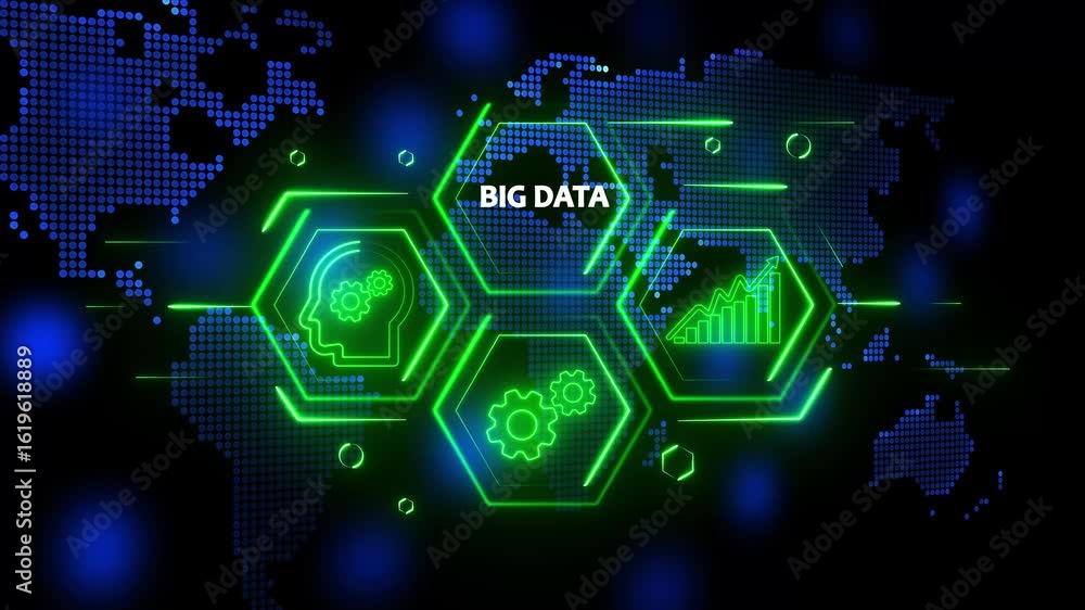 Aufkleber technology business managements. glowing neon text big data with alpha channel. technology and netwo