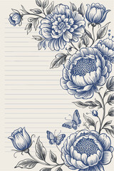 Elegant Vintage Floral Lined Paper Background Design
