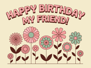 Vintage Birthday Card Design with Floral Accents