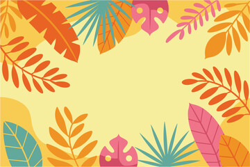 Vibrant Tropical Leaves Illustration on Yellow Background