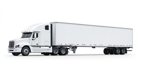 White semi-truck and trailer on white background (2)