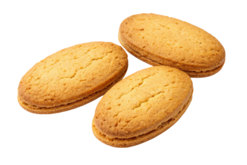 Three oval shaped cookies with filling isolated on transparent background
