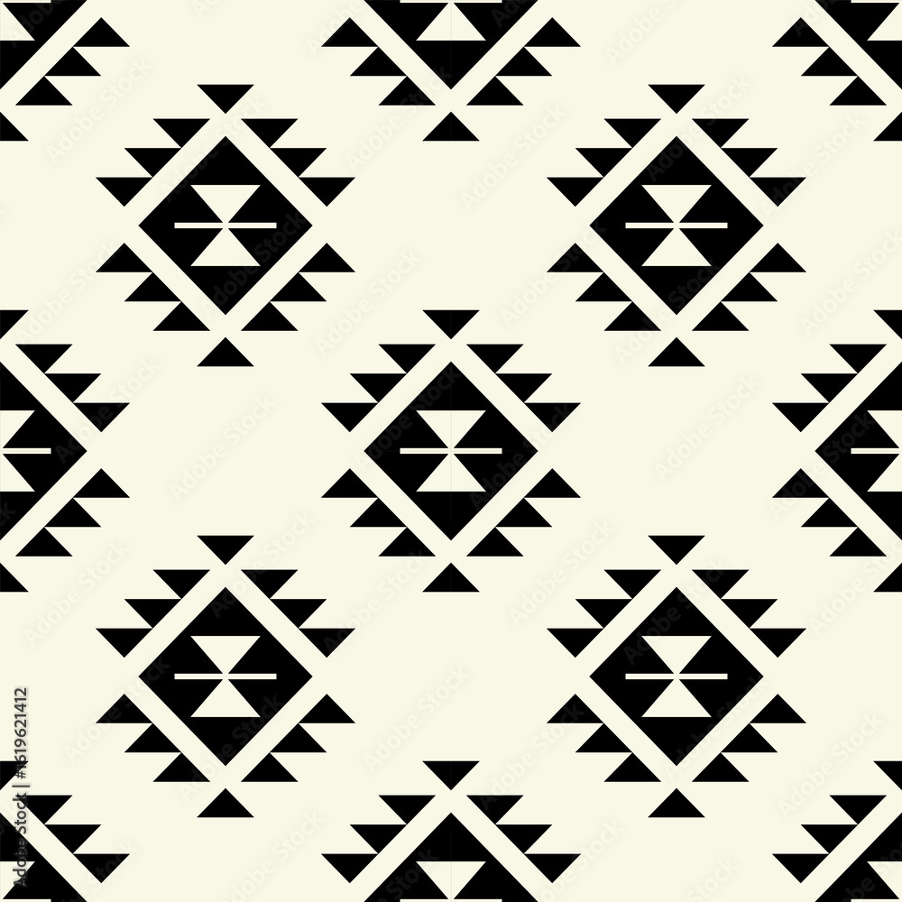 Poster geometric inspired diamond pattern with black triangles on a cream background geometric ethnic patte