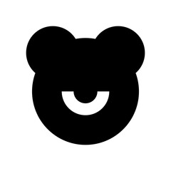 Smiling Bear Face Glyph; Cute Solid Bear Icon
