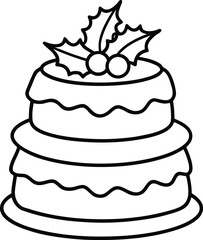 Delicious christmas cake line art vector illustration