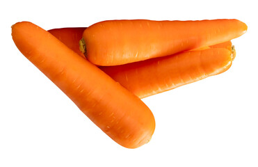 Side view of four fresh orange carrot roots in stack isolated with clipping path in png file format