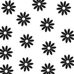 Retro black and white seamless floral pattern with decorative spring flowers, leaves, and abstract ornament elements for textile print and elegant wallpaper design illustration. vector, flowers, decor