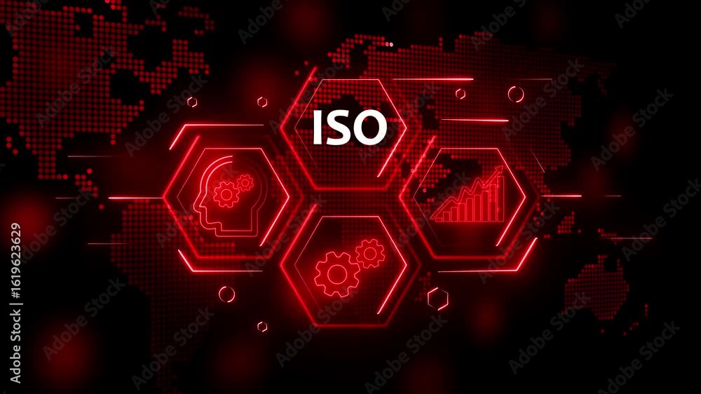 Aufkleber technology business managements. glowing neon text iso with alpha channel. technology and network co