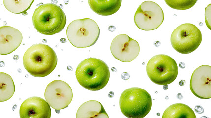 Obraz premium Green apple with water splash on transparent background