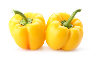 Yellow bell peppers on white background