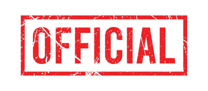 Official stamp in red grunge halftone style, bold vector label for certified approval mark