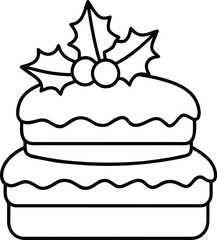 Delicious two layered christmas cake line art vector