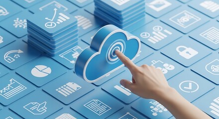 Cloud Computing Concept: Finger Touching Cloud Icon on Digital Interface