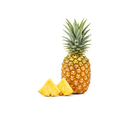 Ripe pineapple and pineapple slice isolated on white background.