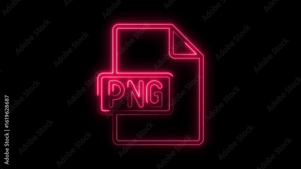 Aufkleber glowing neon pink p n g file icon with transparent black background representing digital file format