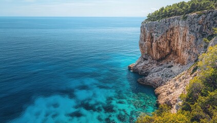 Fototapeta premium Coastal cliffs meet turquoise sea