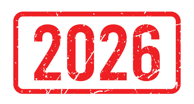 Grunge 2026 Stamp &ndash; Bold Red Halftone Digits with Box Frame Vector Design