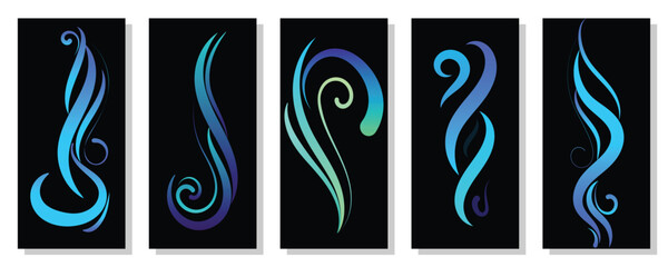 Blue Ocean wave icons in different shapes and styles. Vector illustration set. 