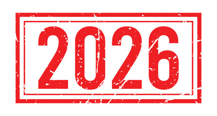 Grunge 2026 Stamp – Bold Red Halftone Digits with Box Frame Vector Design