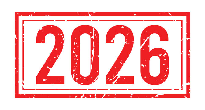 Grunge 2026 Stamp &ndash; Bold Red Halftone Digits with Box Frame Vector Design