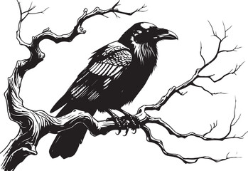Mystical Raven on a Bare Branch"