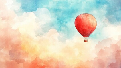 Obraz premium Watercolor hot air balloon in a colorful sky