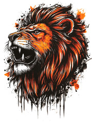 Roaring lion head illustration with vibrant colors and expressive details