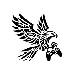 Obraz premium Minimalist tribal eagle in flight with gaming claws