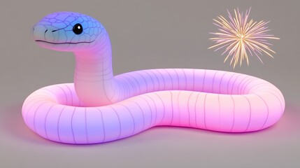 Fototapeta premium Cute, colorful snake with fireworks.