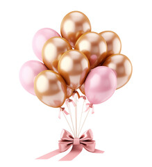 Elegant rose gold and pink balloons tied with satin bow, perfect for celebrations and parties