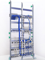View from the back of the electrical panel. Connection of electronic modules using copper...