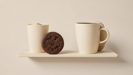 Minimalist snack bar and coffee combo on cream matte