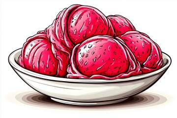 Strawberry ice cream in a bowl with fresh strawberries