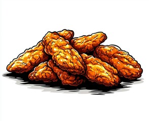 Crispy fried chicken tenders over white background