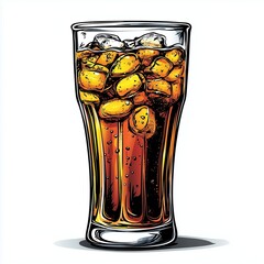 Cool glass of refreshing soda with ice cubes in a close-up view