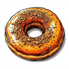 Delicious chocolate-drizzled donut illustration on white background