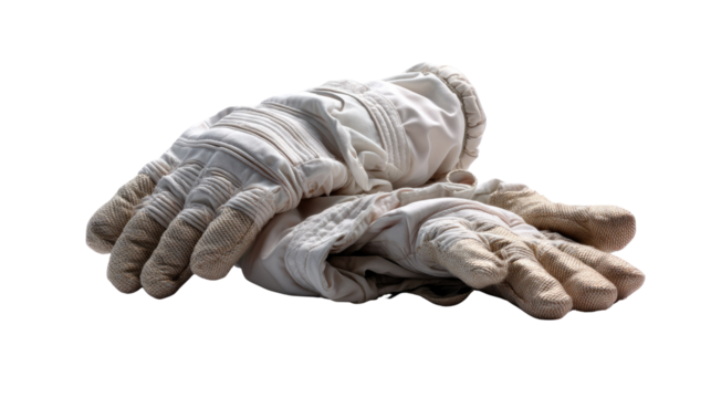 Worn Protective Gloves: Two weathered, heavy-duty work gloves, bearing the marks of hard labor and diligent protection, are casually piled against each other.
