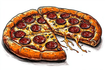 Vibrant vector illustration of delicious pepperoni pizza on white