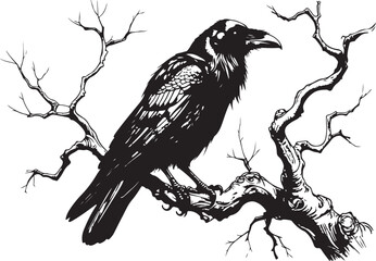 Mystical Raven on a Bare Branch"