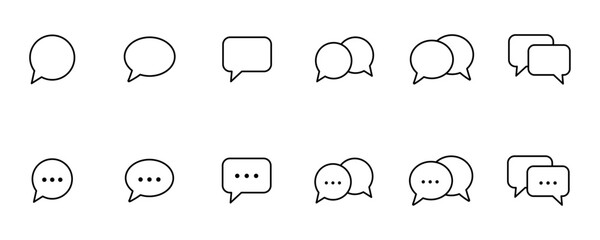 Minimalist vector set of chat bubble icons in outline style, simple speech balloon collection for messaging, communication, conversation, dialogue, social media, interface