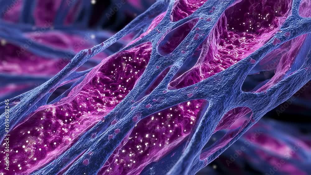 Poster dynamic 3d render of salivary gland tissue highlighting fluid secretion and shimmering saliva flow p