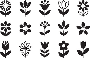 Stylized botanical flower icons floral nature