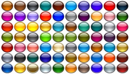 A grid showcases numerous glossy spheres in diverse colors, exhibiting a gradient effect