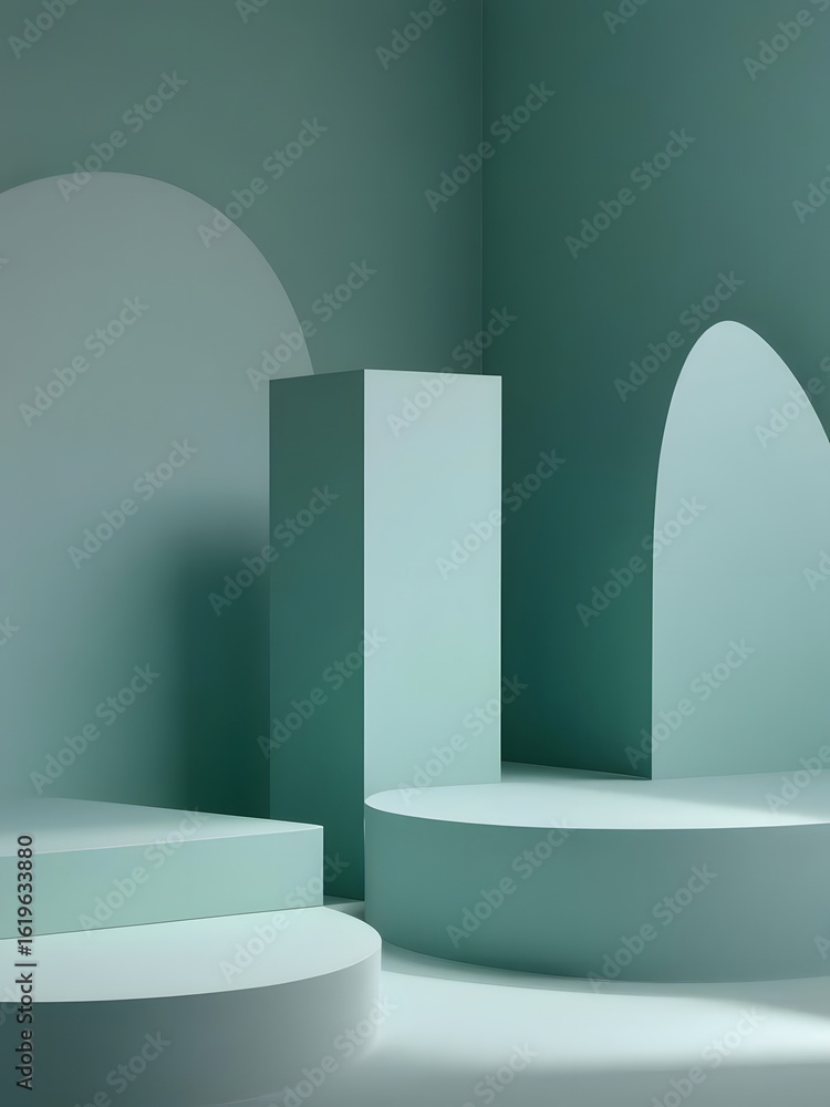 Poster modern mint green geometric shapes create a serene product display platform studio backdrop scene