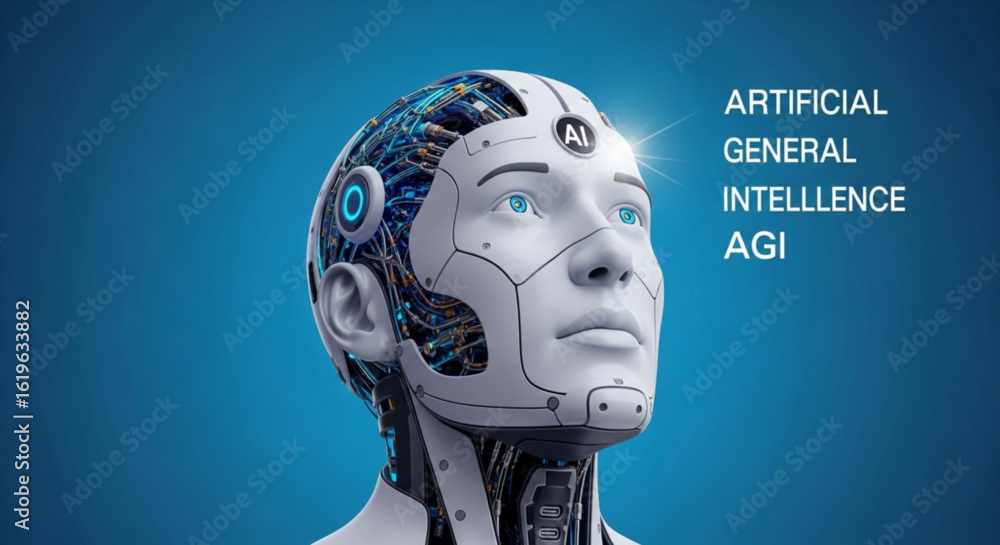 Poster artificial intelligence agi robot head future technology machine learning ai innovation concept desi
