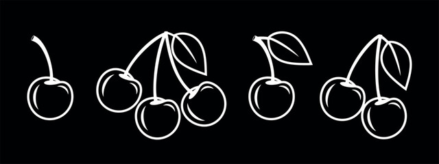 Cherry outline. Isolated cherry on black background