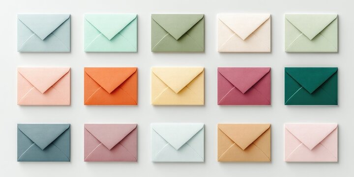 Colorful mail envelopes arranged in a grid